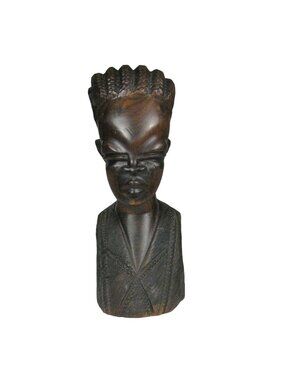 Wooden Hand Carved Woman Bust Braided Hair Size 7.5 inch Africa Brown Wood Heavy